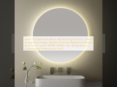 Smart LED Bathroom Mirror with Anti-Fog Function, Time & Temperature Display, Stepless Dimming, Waterproof Design, Dual-Touch Control, 3000K~6000K Color Temperature, a Customizable Dimensions & Funct